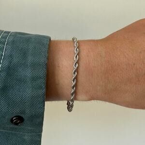 Y2K Silver Rope Chain Bracelet Minimalist Jewelry Unisex Dainty Modern Accessory